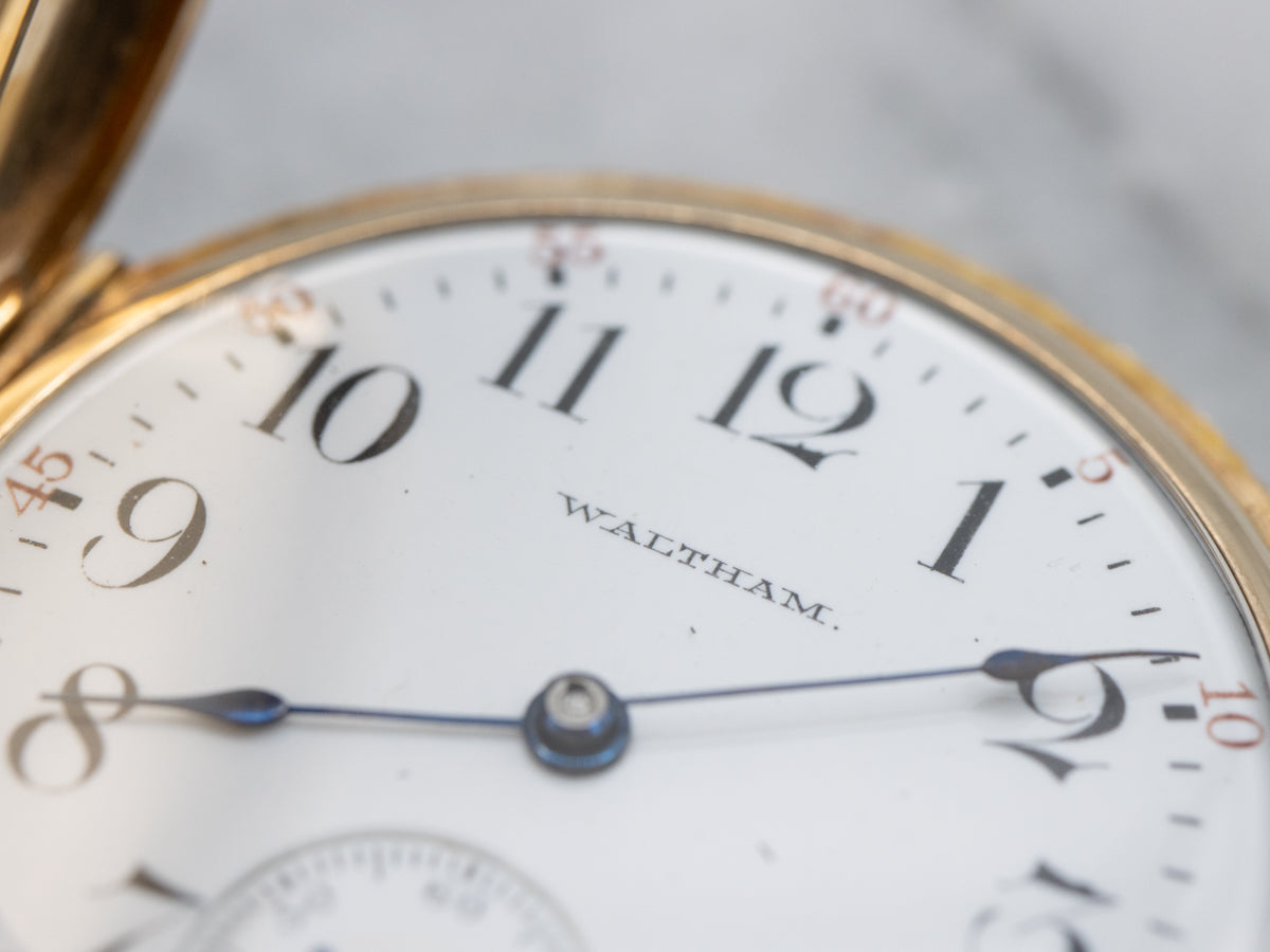 Ornate Antique Yellow Gold Waltham Pocket Watch