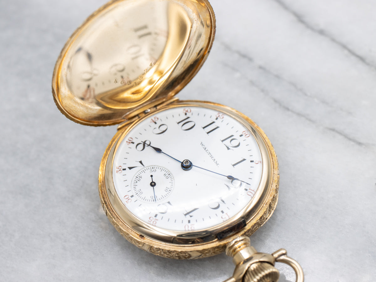 Ornate Antique Yellow Gold Waltham Pocket Watch