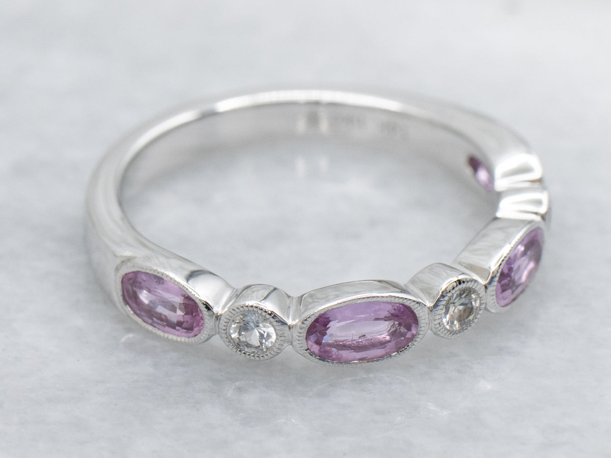 Bezel-Set Pink and White Sapphire White Gold Band