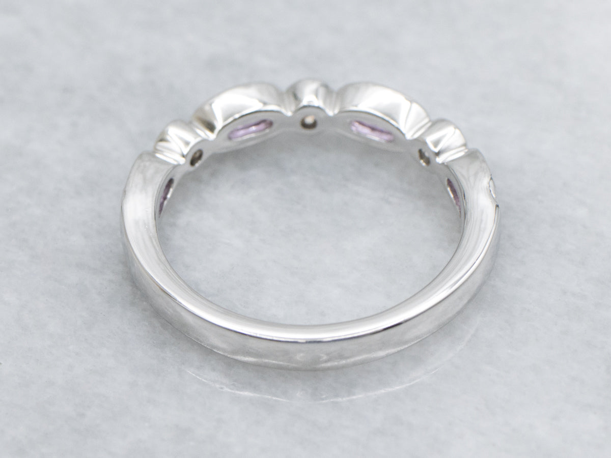 Bezel-Set Pink and White Sapphire White Gold Band