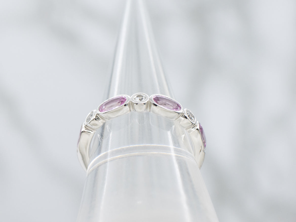 Bezel-Set Pink and White Sapphire White Gold Band