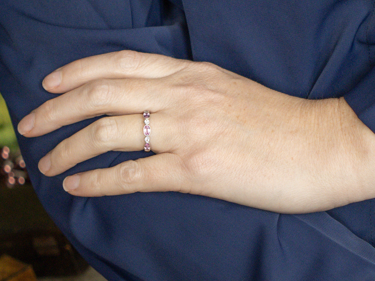 Bezel-Set Pink and White Sapphire White Gold Band
