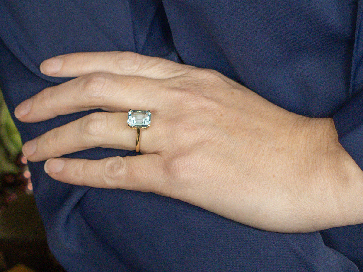 Simple Blue Topaz Yellow Gold Solitaire Ring