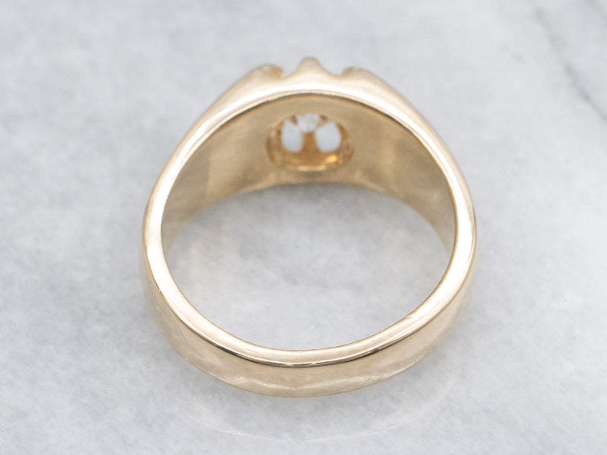 Unisex Belcher Set Diamond Yellow Gold Solitaire Ring