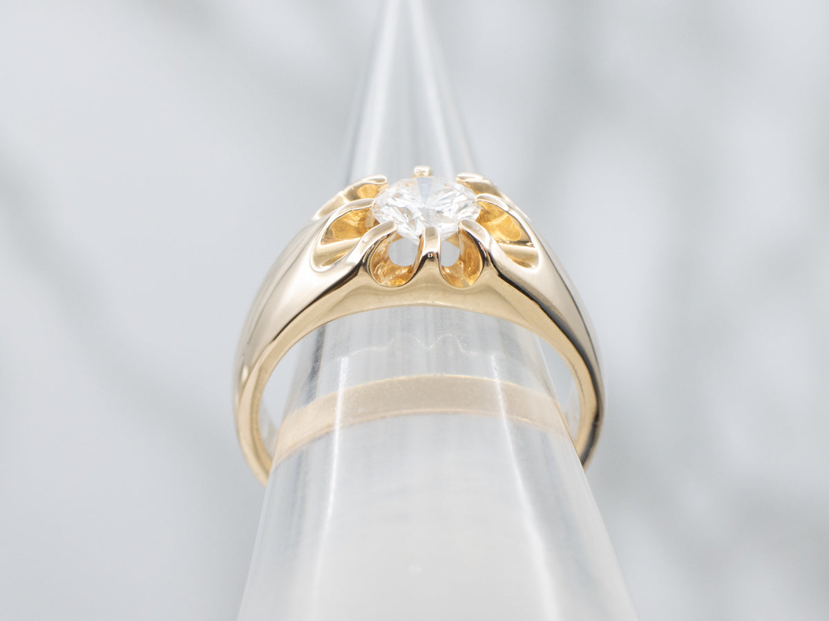 Unisex Belcher Set Diamond Yellow Gold Solitaire Ring