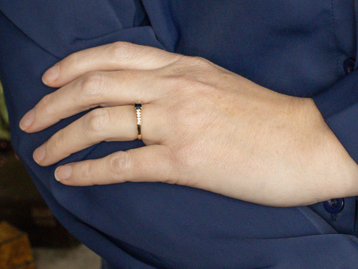 Square-Cut Sapphire and Diamond Yellow Gold Ring