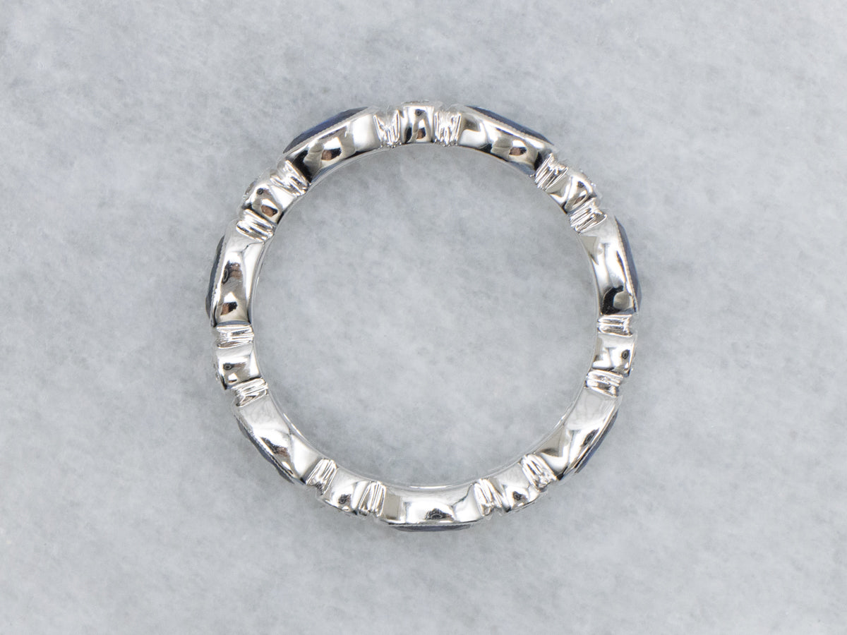 Bezel-Set Blue Sapphire and Diamond White Gold Band