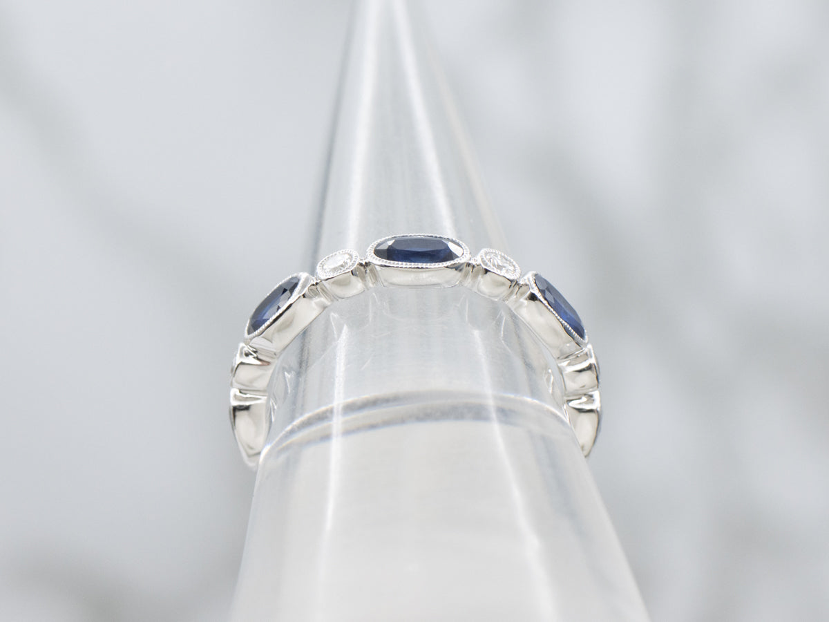 Bezel-Set Blue Sapphire and Diamond White Gold Band