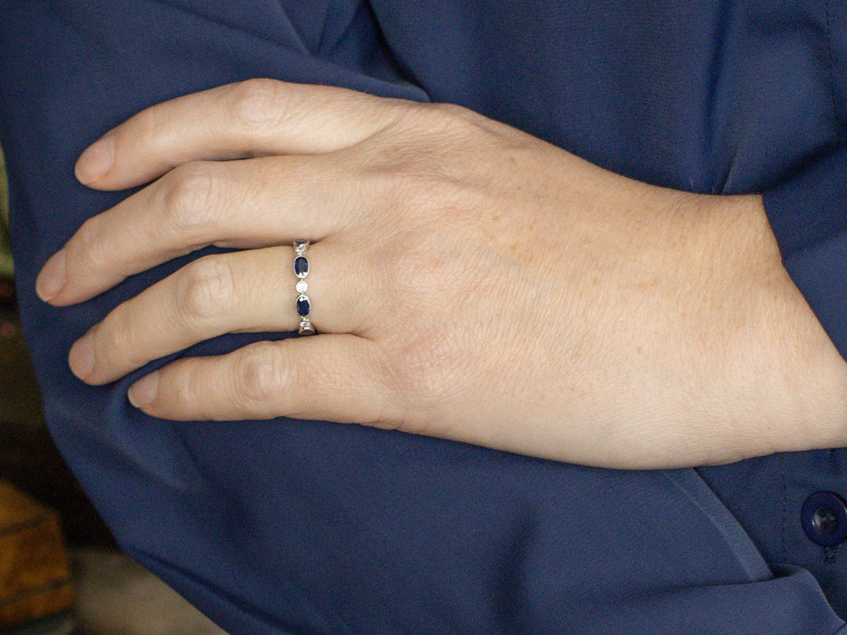 Bezel-Set Blue Sapphire and Diamond White Gold Band