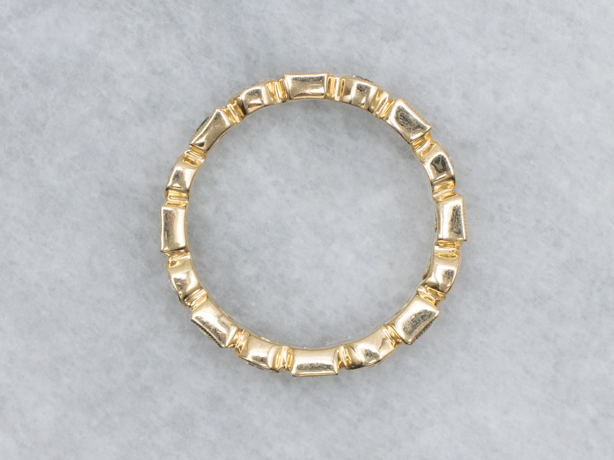 Tsavorite Garnet and White Sapphire Gold Eternity Band