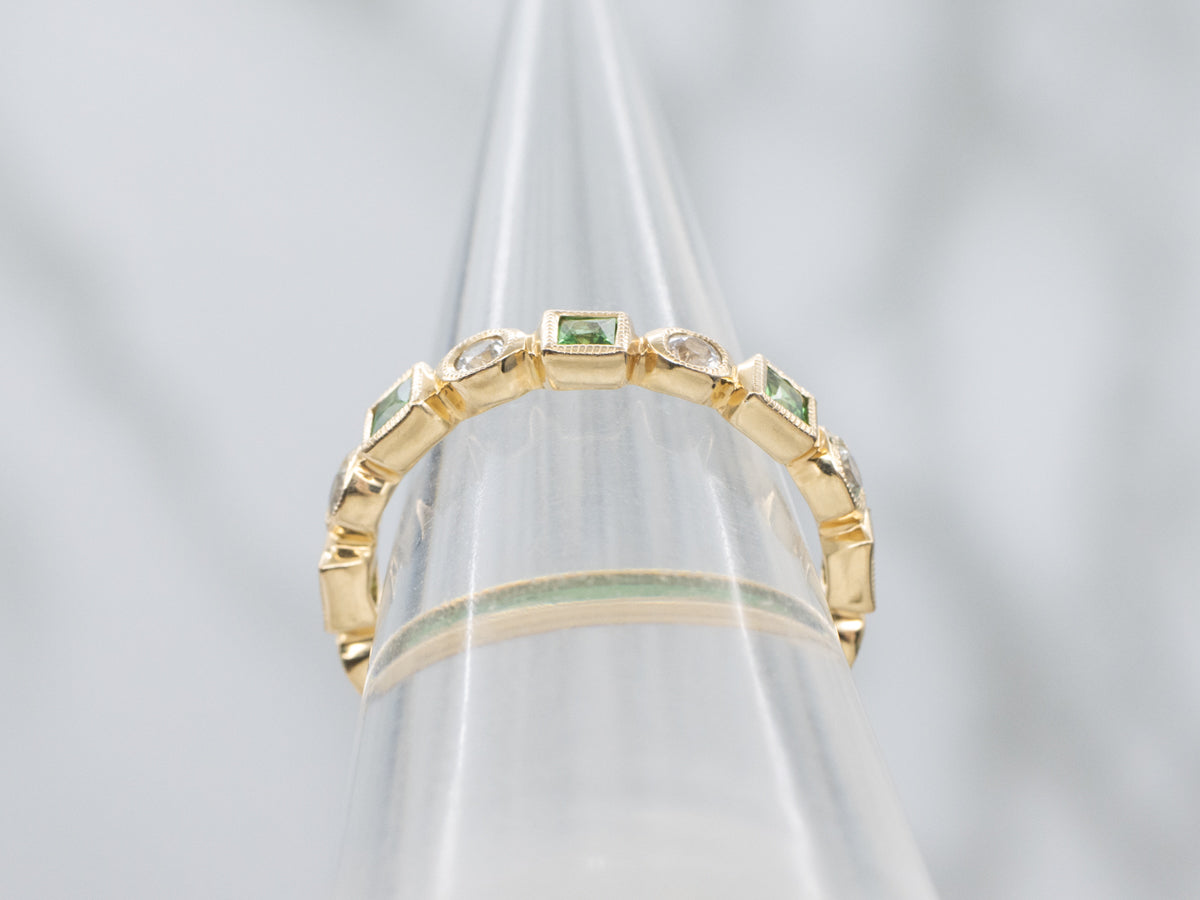 Tsavorite Garnet and White Sapphire Gold Eternity Band