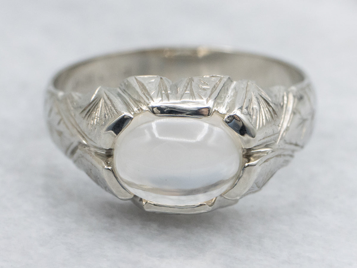 Men's East-to-West Set Moonstone Solitaire Art Deco Era Ring