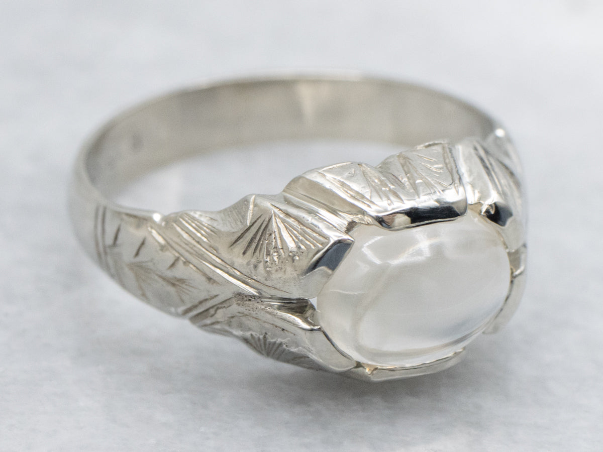 Men's East-to-West Set Moonstone Solitaire Art Deco Era Ring