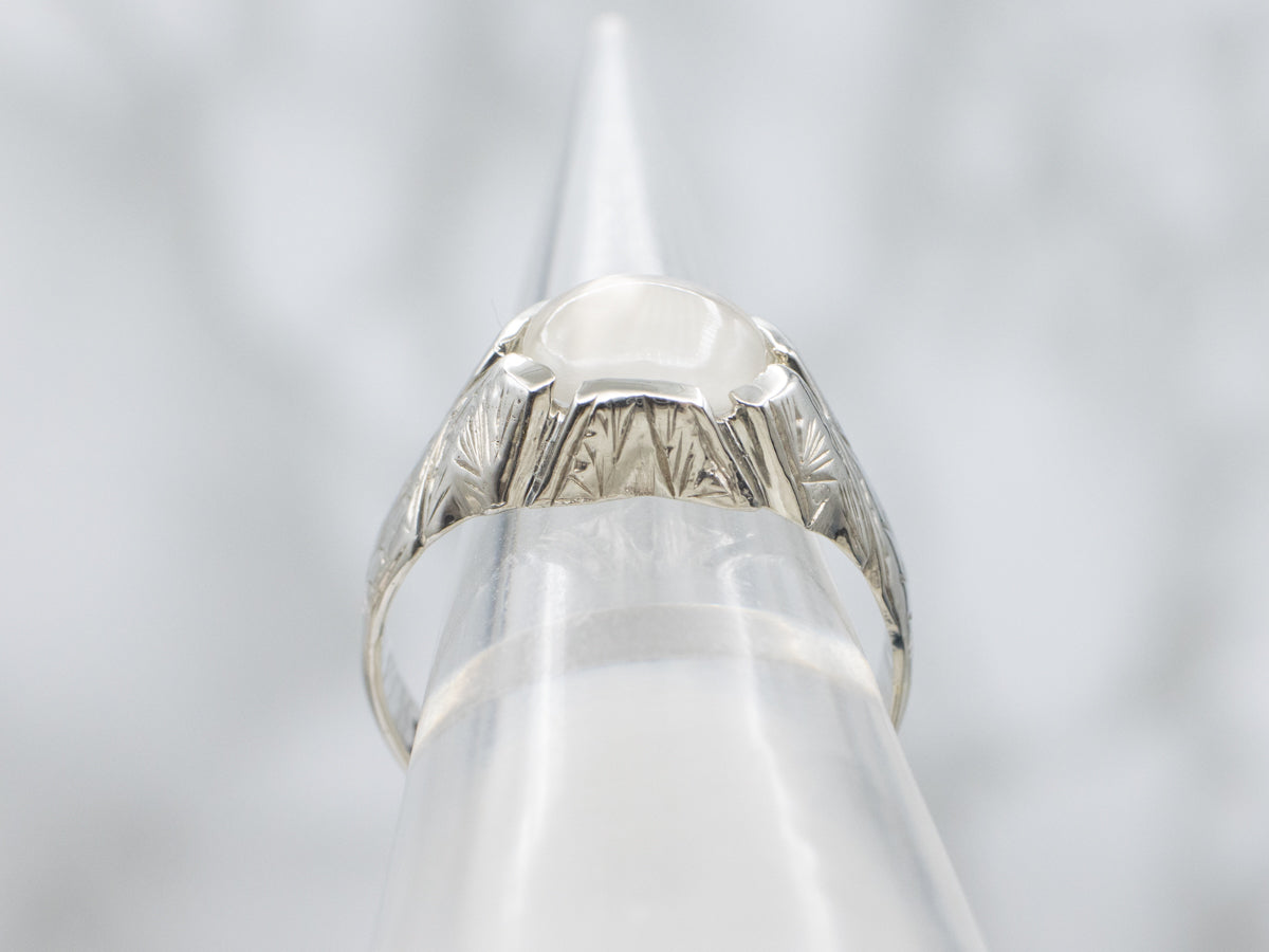 Men's East-to-West Set Moonstone Solitaire Art Deco Era Ring
