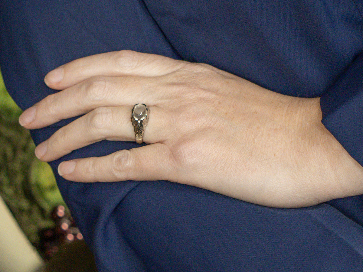 Men's East-to-West Set Moonstone Solitaire Art Deco Era Ring