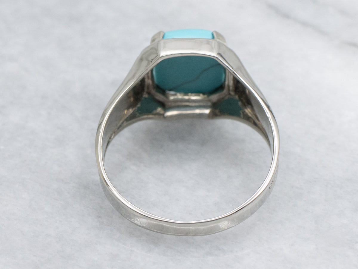 Turquoise Cabochon in Antique Engraved Floral Pattern Setting