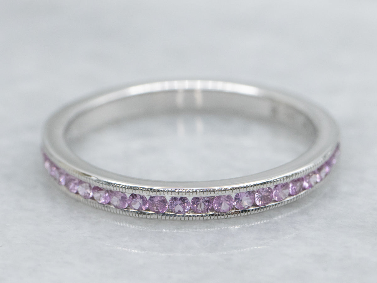 Channel Set Pretty Pink Sapphire White Gold Band