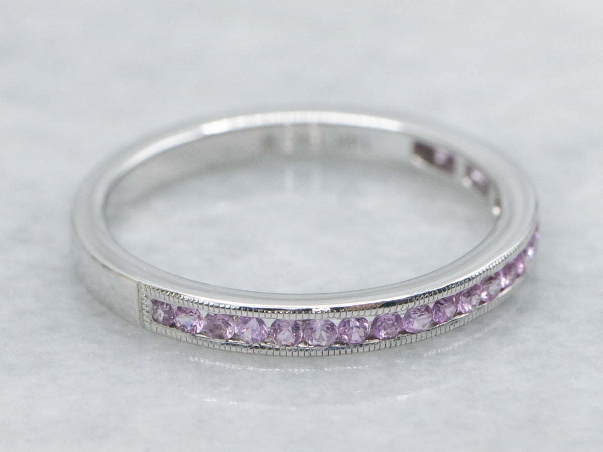 Channel Set Pretty Pink Sapphire White Gold Band