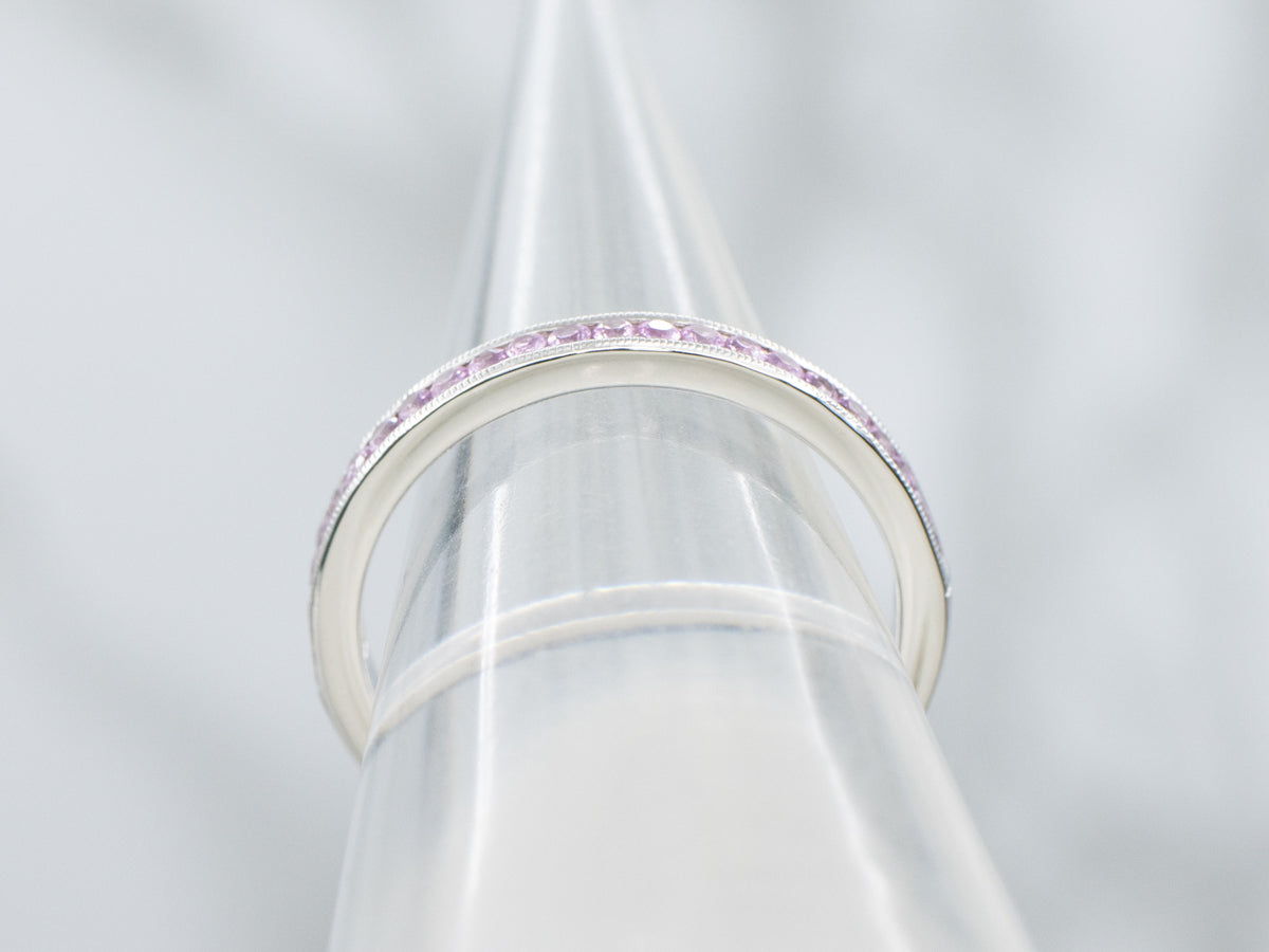 Channel Set Pretty Pink Sapphire White Gold Band