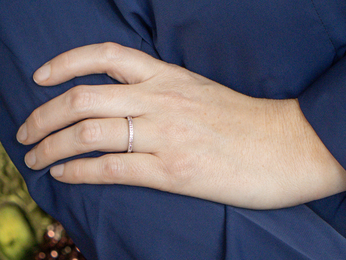 Channel Set Pretty Pink Sapphire White Gold Band