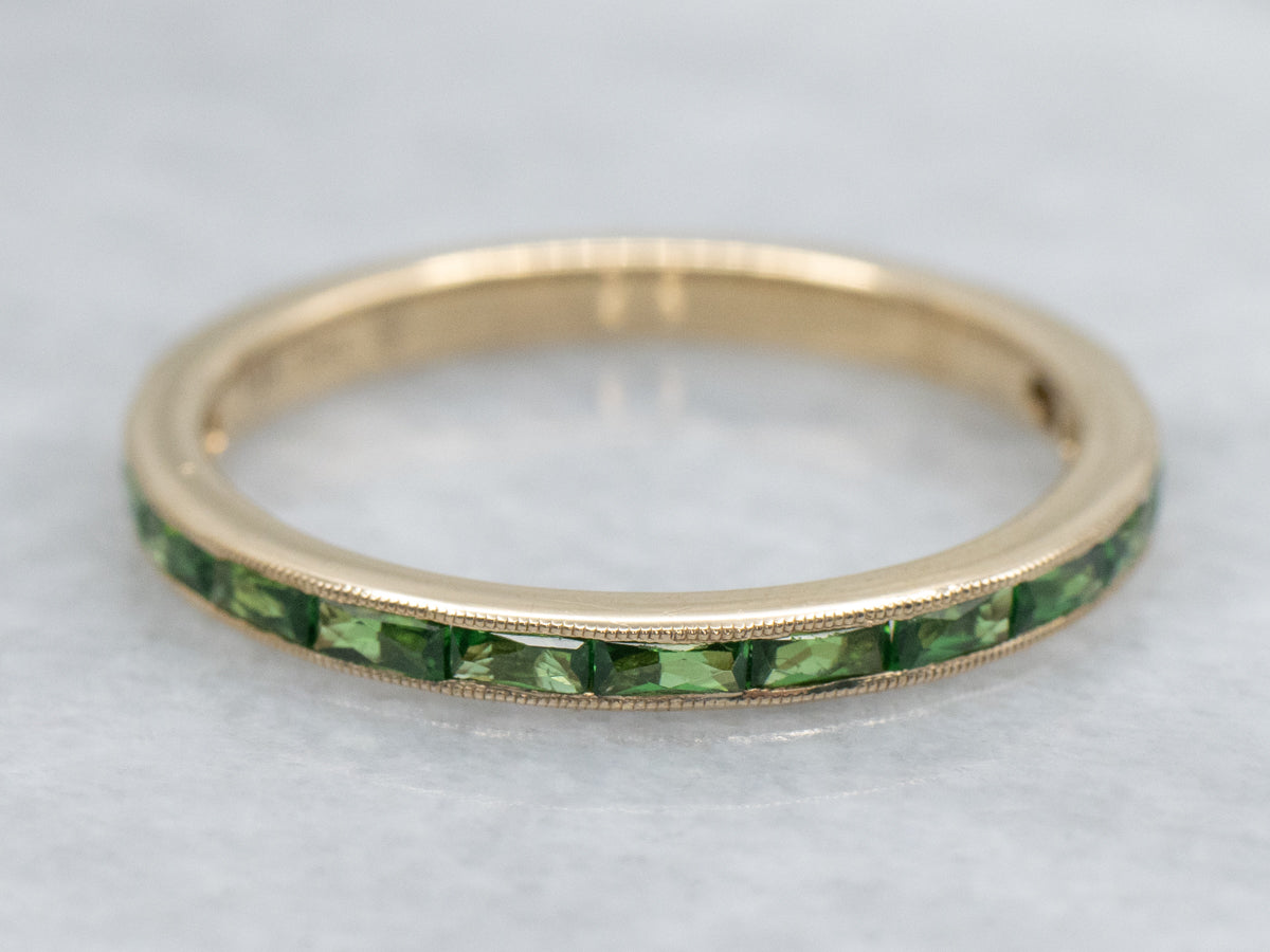Channel-Set Tsavorite Garnet Yellow Gold Band