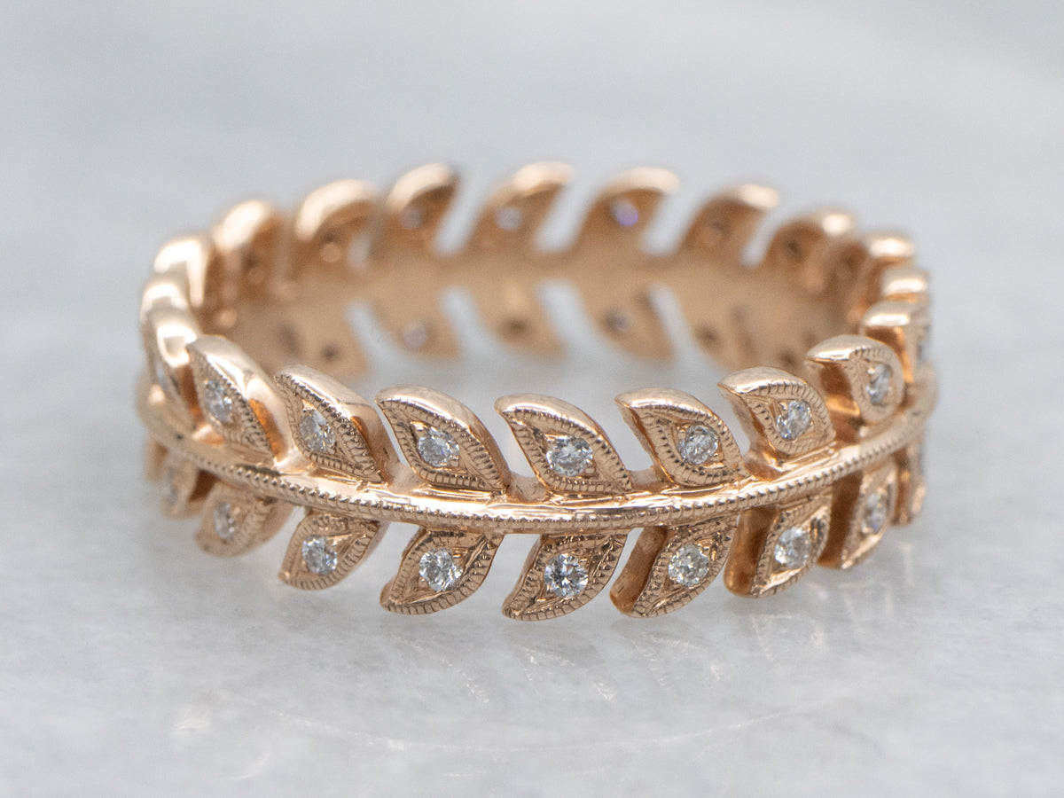 Diamond Vine Patterned Rose Gold Eternity Band