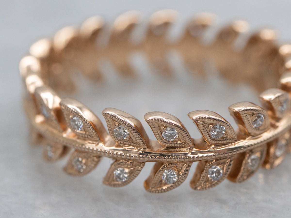 Diamond Vine Patterned Rose Gold Eternity Band