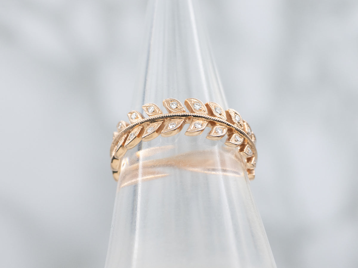 Diamond Vine Patterned Rose Gold Eternity Band