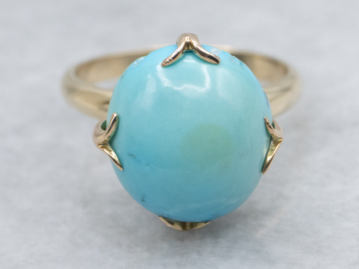 Simple Turquoise Yellow Gold Cabochon Ring