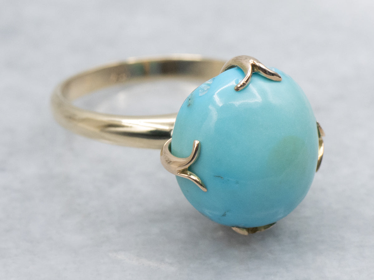 Simple Turquoise Yellow Gold Cabochon Ring