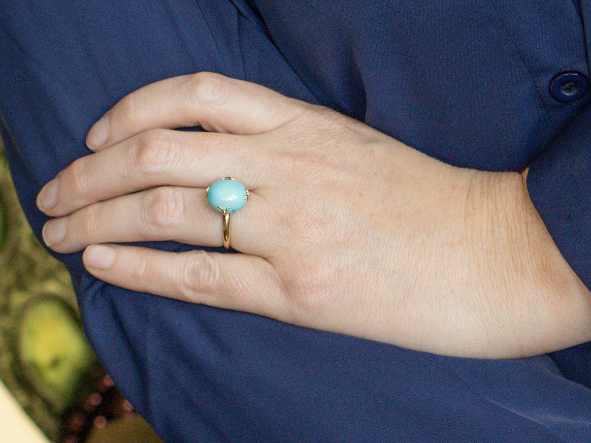Simple Turquoise Yellow Gold Cabochon Ring