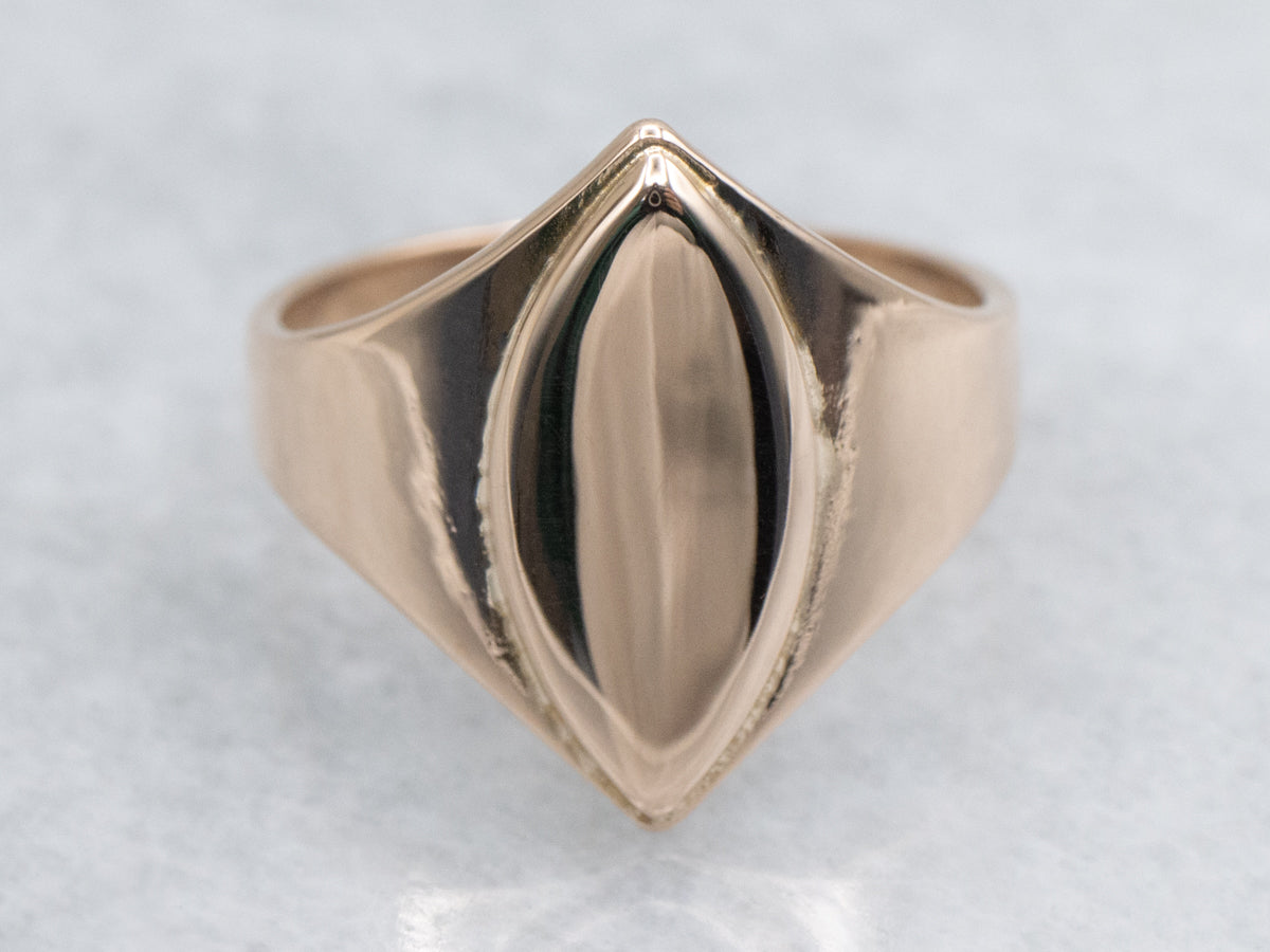 Rose Gold Signet Ring with Marquise Shaped Top