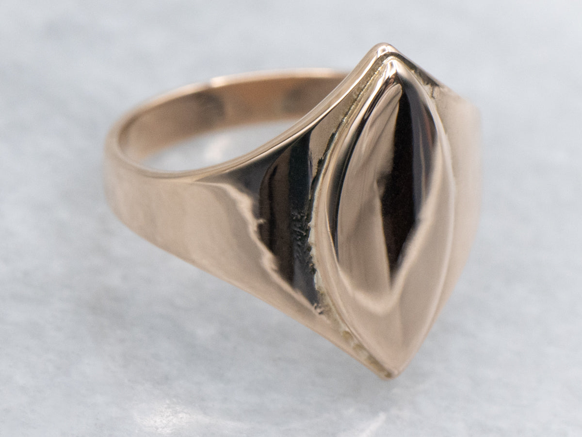 Rose Gold Signet Ring with Marquise Shaped Top