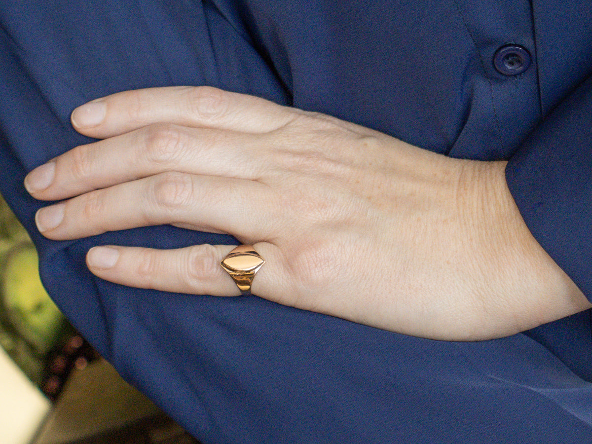 Rose Gold Signet Ring with Marquise Shaped Top