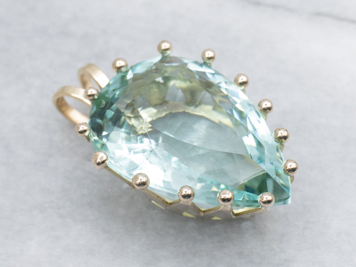 Oversized Light Green Obsidian Yellow Gold Cocktail Pendant