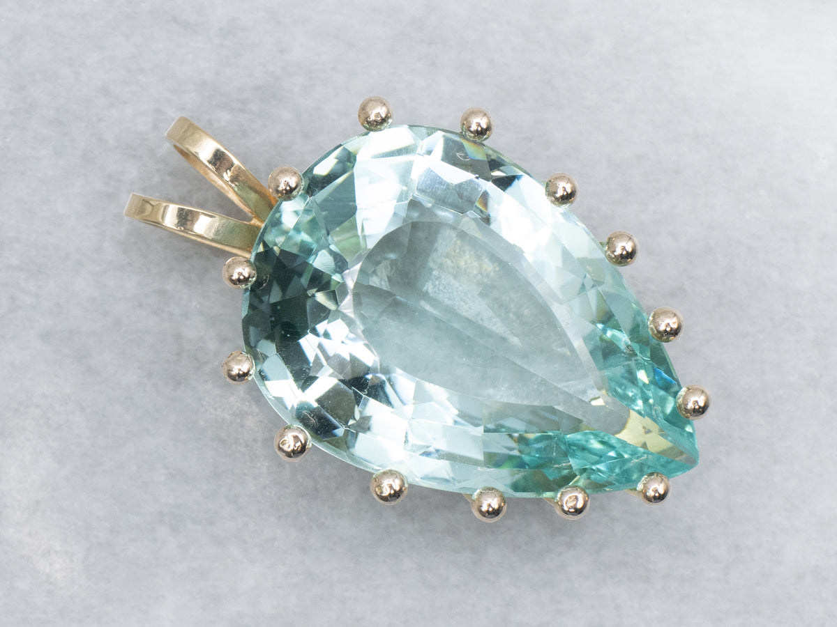 Oversized Light Green Obsidian Yellow Gold Cocktail Pendant