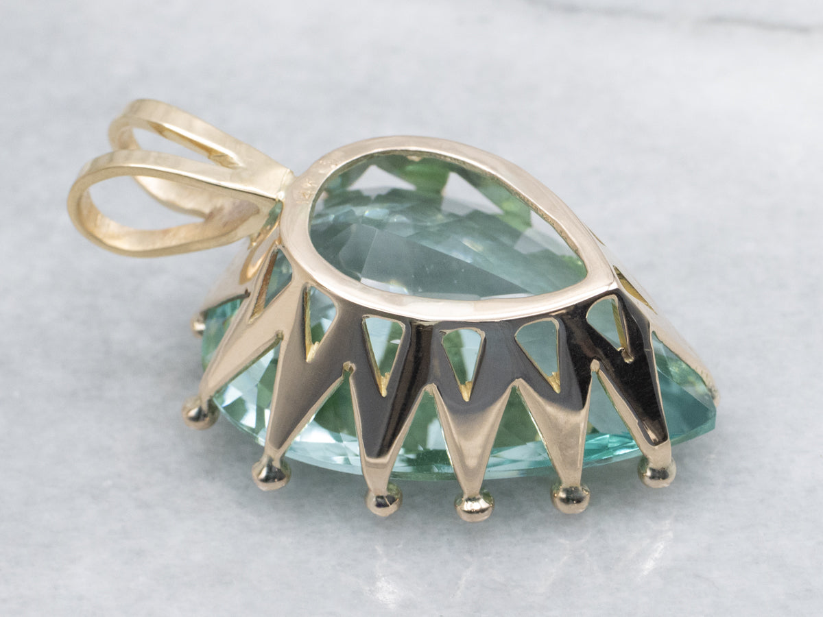 Oversized Light Green Obsidian Yellow Gold Cocktail Pendant