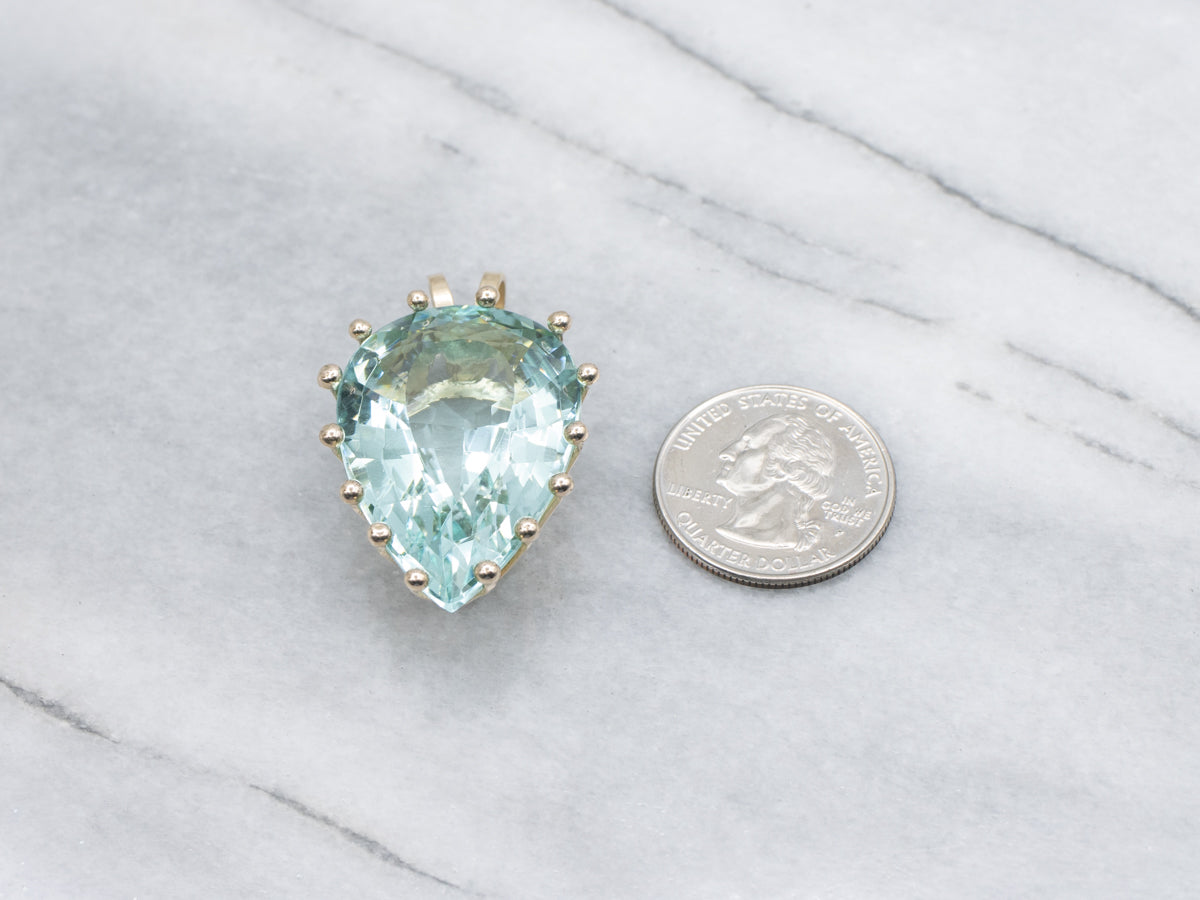 Oversized Light Green Obsidian Yellow Gold Cocktail Pendant