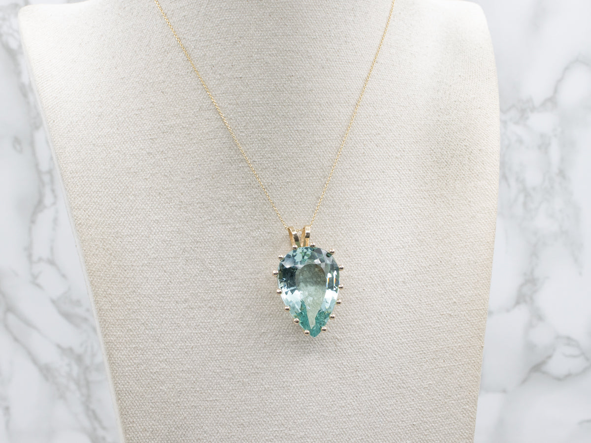 Oversized Light Green Obsidian Yellow Gold Cocktail Pendant