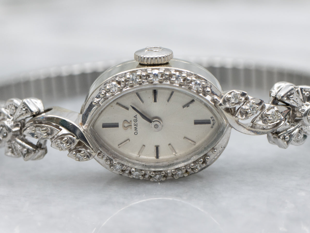 Retro Era Omega Diamond and White Gold Wrist Watch with Speidal Band