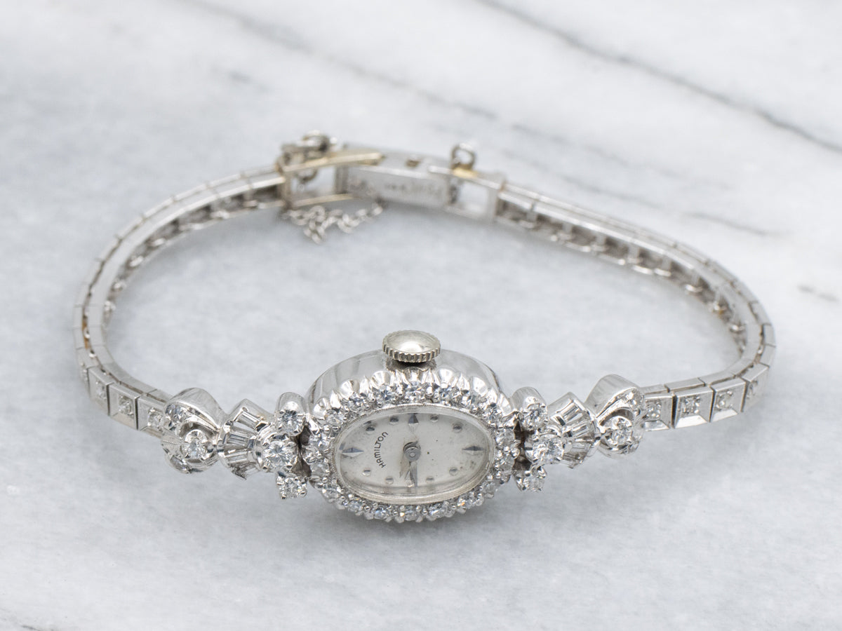 Ladies Vintage Hamilton Diamond White Gold Wrist Watch