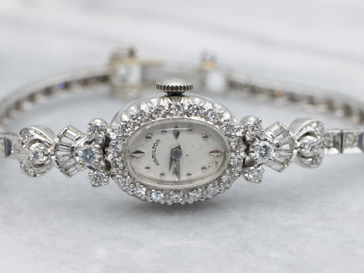 Ladies Vintage Hamilton Diamond White Gold Wrist Watch