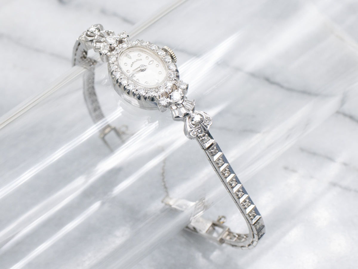 Ladies Vintage Hamilton Diamond White Gold Wrist Watch