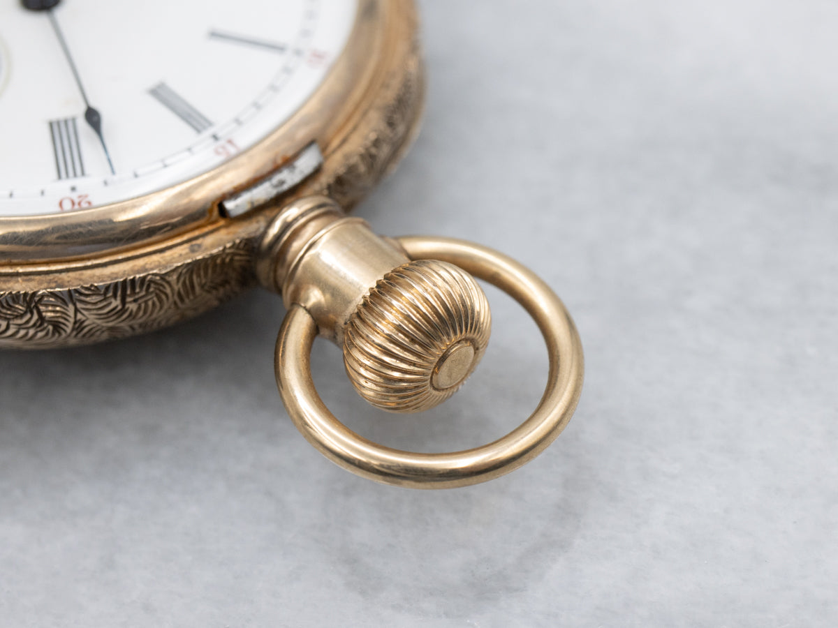 Tri-Color Gold Antique Waltham Diamond Floral Engraved Initial "D" Pocket Watch