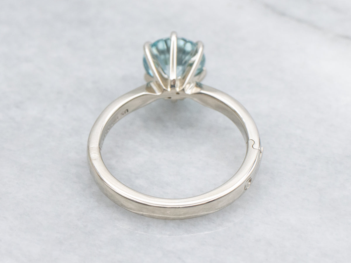 Classic Round Cut Blue Zircon Solitaire Ring in White Gold