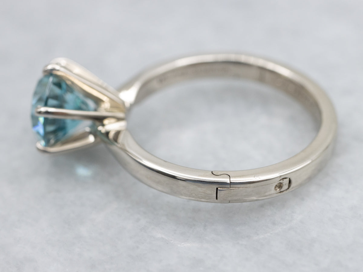 Classic Round Cut Blue Zircon Solitaire Ring in White Gold