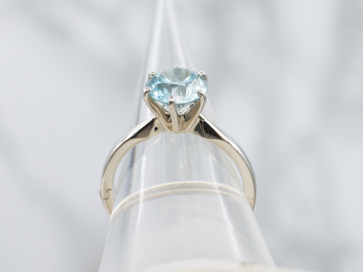 Classic Round Cut Blue Zircon Solitaire Ring in White Gold