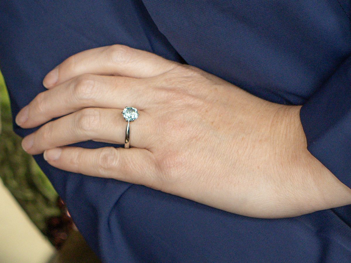 Classic Round Cut Blue Zircon Solitaire Ring in White Gold