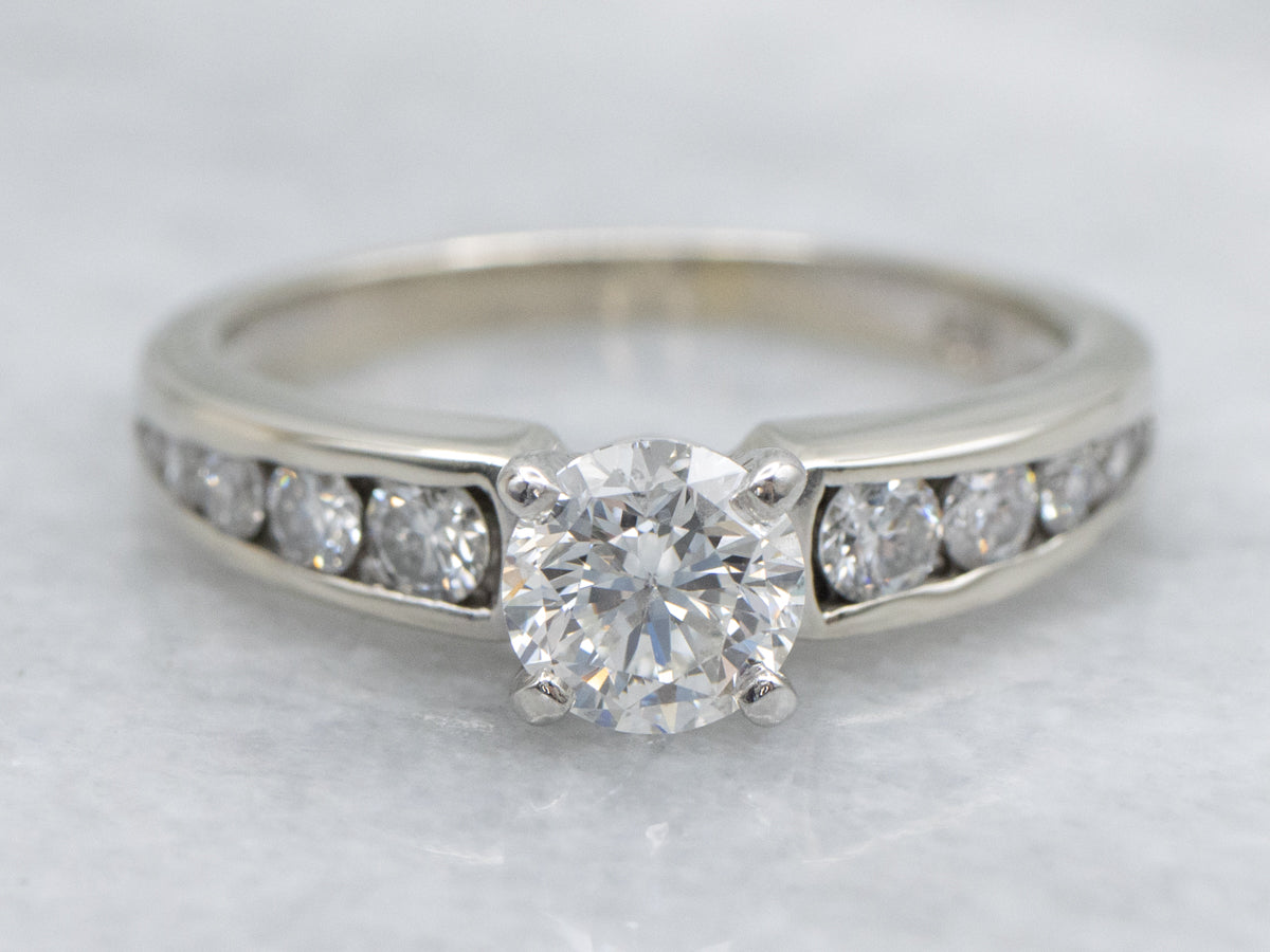 Modern Round Brilliant Diamond Engagement Ring with Channel Set Diamonds