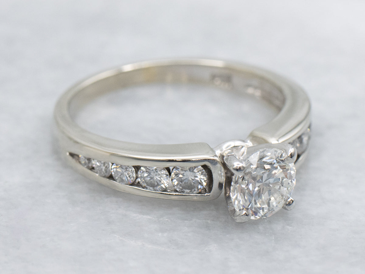 Modern Round Brilliant Diamond Engagement Ring with Channel Set Diamonds